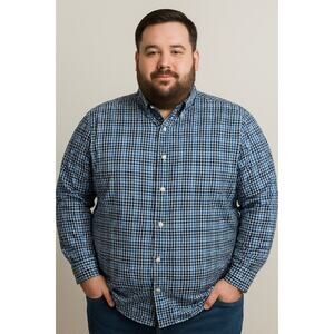 Wrangler Button Up Shirt Men’s 3XL Blue Plaid Long Sleeve Wrinkle Resist Cotton